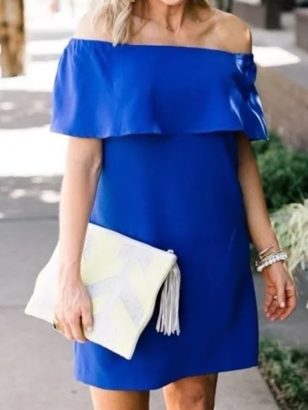 Charles Henry Royal Blue Off-Shoulder Strapless Dress